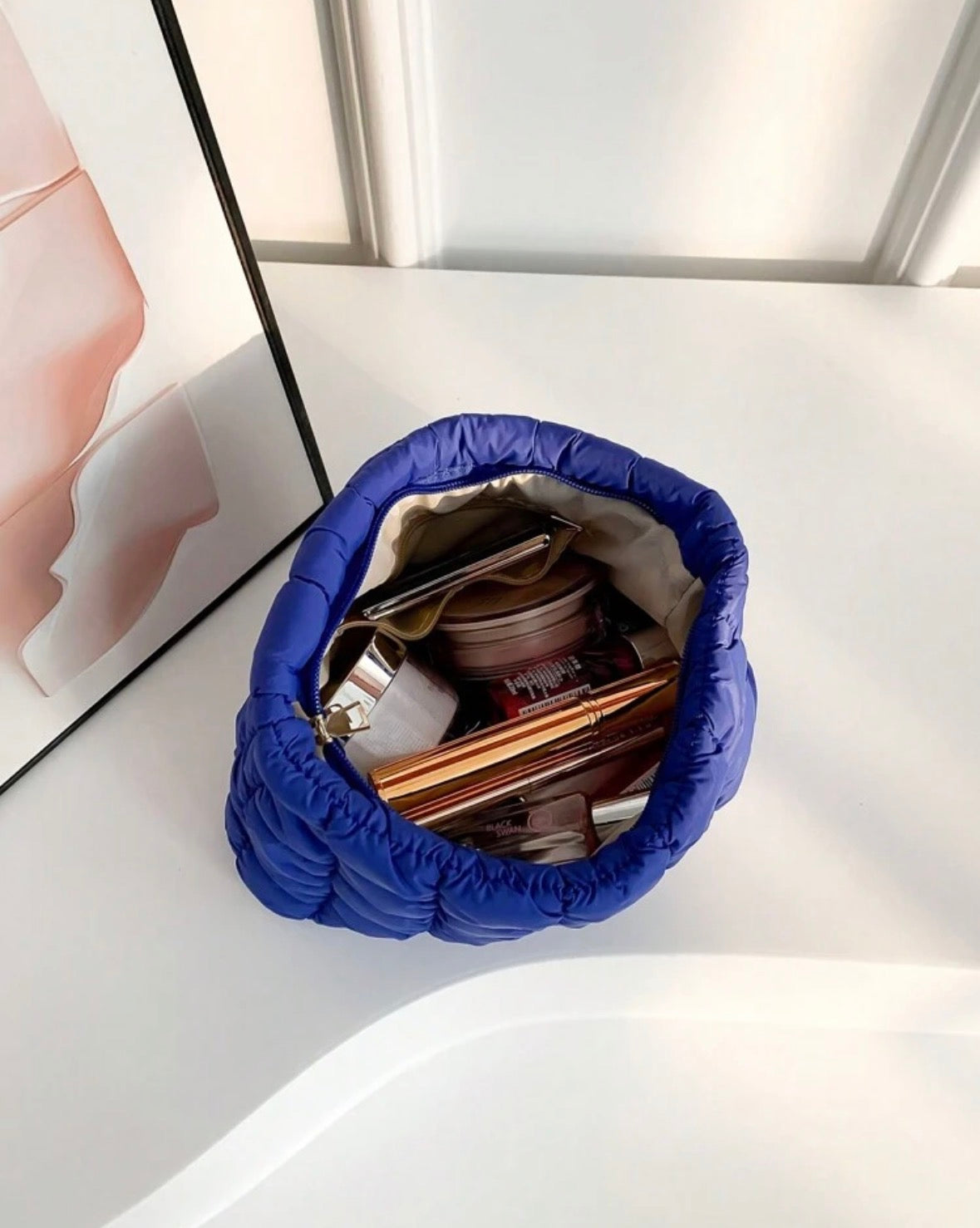 The Jet Set Quilted Cosmetic Pouch