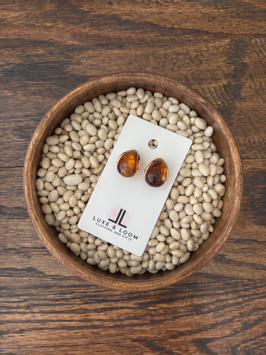 Amber Glow Resin Stud Earrings