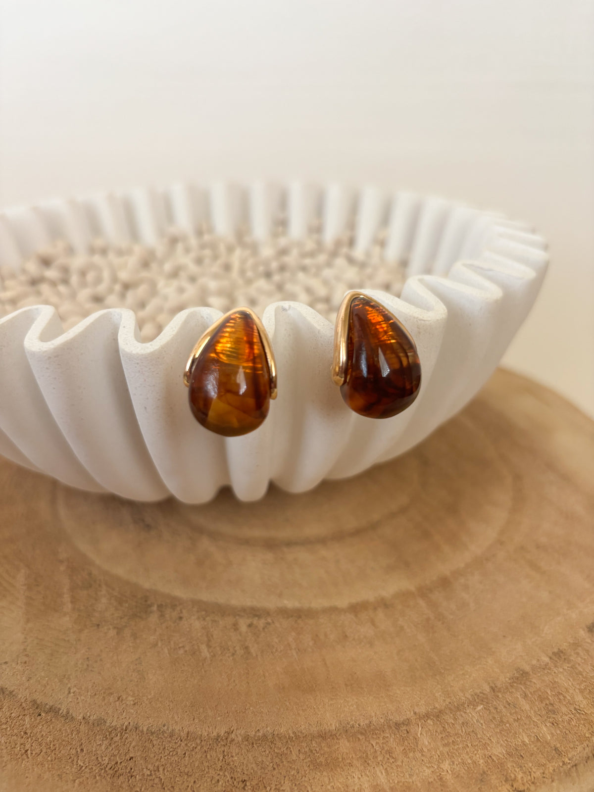 Amber Glow Resin Stud Earrings